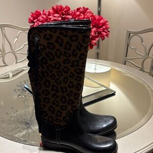 Coach Leopard Pattern Boots with Black Accents